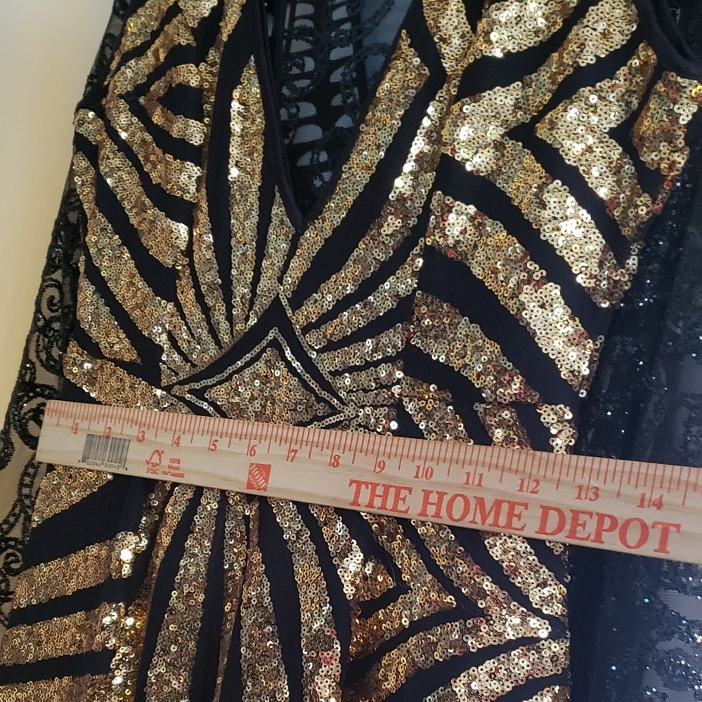 Black Gold Sequins Gown Dress - Picture 4 of 5